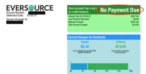 Example Eversource Utility Bill with Solar Production