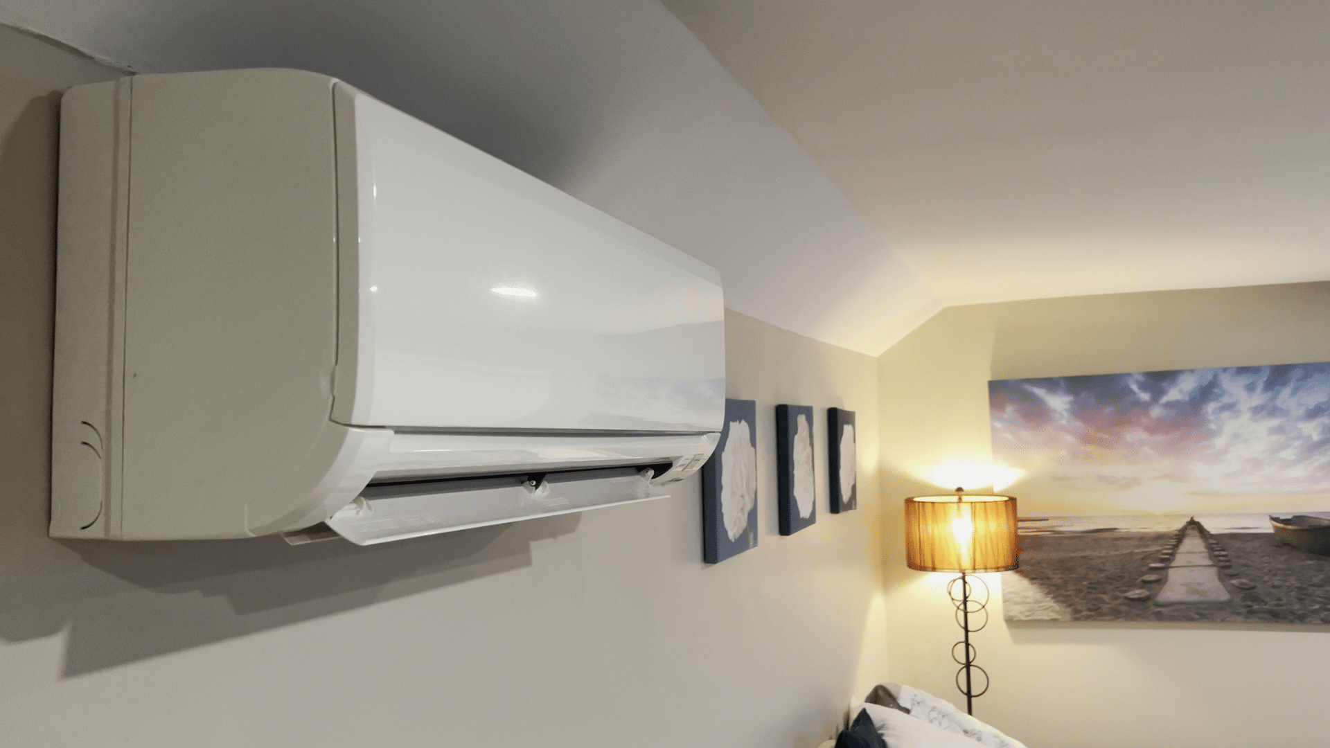 Ductless mini split on wall in home